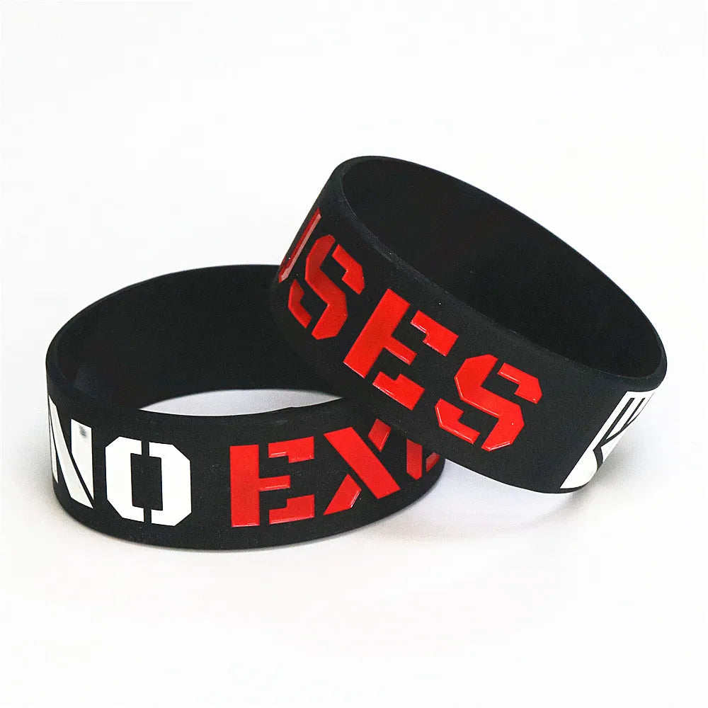 "NO EXCUSES" Motivation Silicone Wristband Black 1 Inch (One Piece)