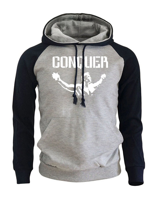 Arnold Schwarzenegger Quote "CONQUER POSE" Men's Gym Casual Hoodie