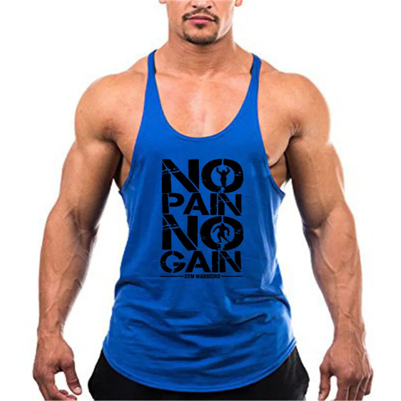 "NO PAIN NO GAIN" Men's Shoulder Strap Gym Stringer Tank top