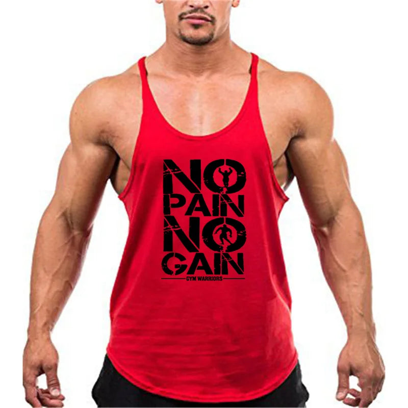 "NO PAIN NO GAIN" Men's Shoulder Strap Gym Stringer Tank top