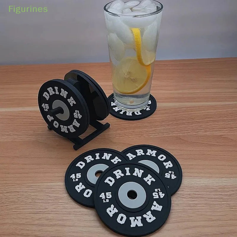 4pcs Silicone Drink Coaster Gym Weight Plate