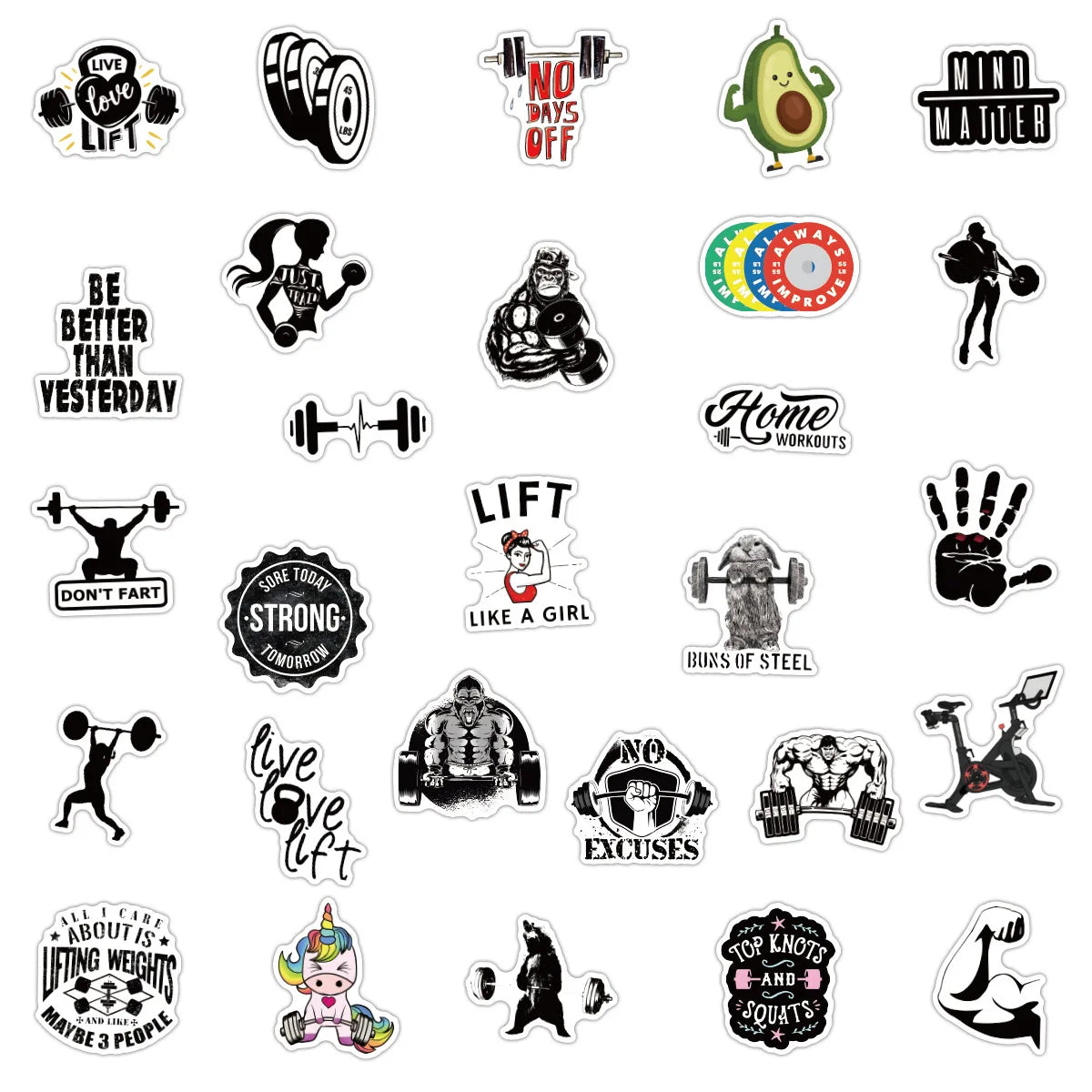 Fitness Inspirational Stickers 10/30/50 Pcs